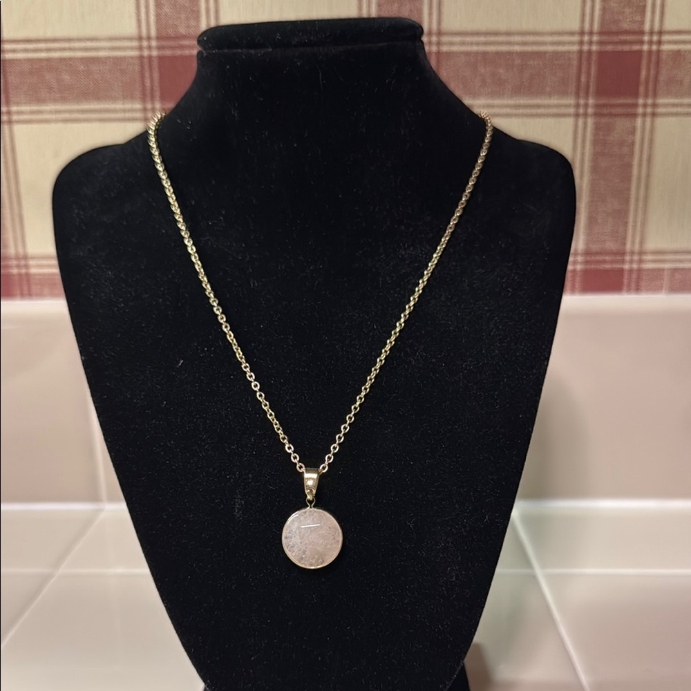 Gold and Pink Minimalist Necklace with Circular Pendant